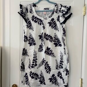 Persifor - White and Dark Navy Leaf Print Dress